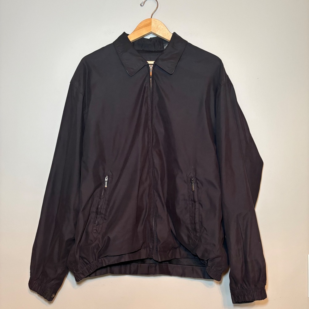 St Johns Bay Mens Harrington Jacket Black Mesh Lined Windbreaker Full Zip XL